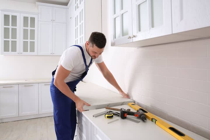 A kitchen countertop made of a durable and stain-resistant material, designed for easy maintenance in San Jose